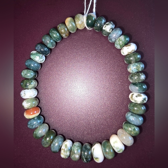 Moss Agate Rondelle Bracelet - Picture 2 of 14